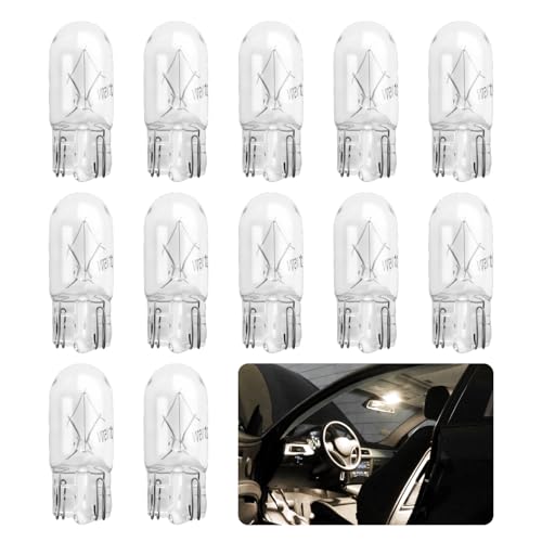 Aokdom 12PCS 2825 Bulb,T10 161 184 192 193 259 194 168 W5W Bulb Replacement with W2.1 x 9.5D Base,Super Bright 168 Bulbs for Car Interior Lights/License Plate Lights/Side Marker Light