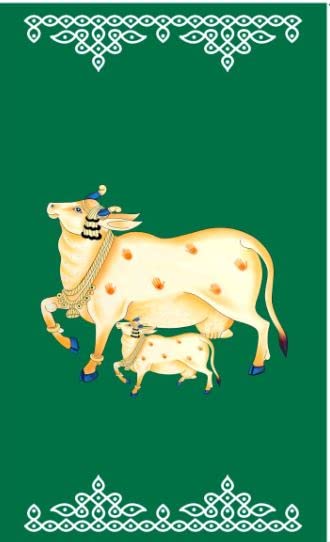 Zeonely Mart gomatha backdrop for decoration, green cloth Cow (Gomaatha) Backdrops for Home Decoration, varalakshmi Pooja, House Warming, Functions, Cloth Size : (8 x 5) feet