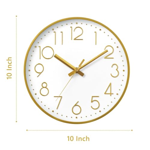 Image of DAXSMY Wall Clock 10 Inch Gold Decorative, Battery Operated Silent