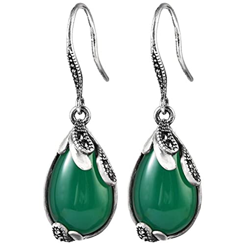 Boucles d'oreilles argent S925 agate verte en forme de larme, cadeau idéal femme