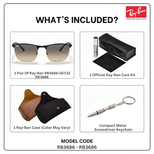 Image of Ray-Ban RB3686 Square Shaped Sunglasses for Men & Women with Official RAYBAN Eyewear Kit