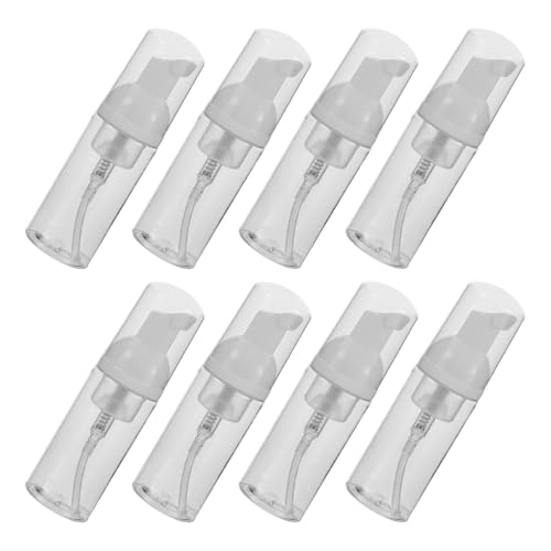 OUNONA Botellas de Espuma Transparentes de 50 Ml para Viaje, Juego de 8 Envases Recargables Dispensador de Jabón Espumoso, Dispensador para Lavado Facial y Champú, Plástico Resistente