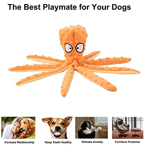 3 Pack Octopus Dog Squeaky Toys With Crinkle Paper- No Stuffing Dog Chew Toy For Puppy Teething- Soft & Durable Plush Crinkle Interactive Tots Toy For Small Medium Large Dogs (Blue+Orange+Purple) #TOP5