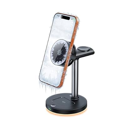 Qi2.2 25W Semiconductor Cooler Wireless Charger, 3 in 1 Charging Station with ice Block Silent Cooling Fan, Compatible with iPhone 171615141312, Apple Watch, AirPods, Sleep Light Black