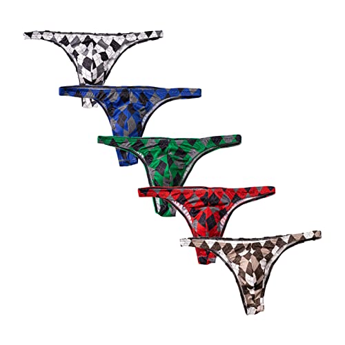 Men's Checker Printed Ice Silk Briefs Breathable Bikini G-string Pants