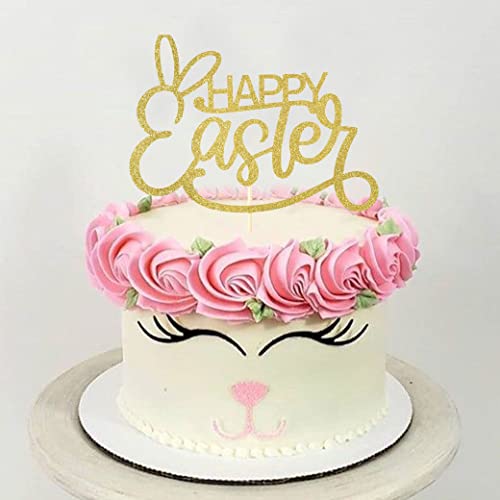 Easter Birthday Cake Topper - Happy Easter Themed Cake Decorations - Happy Easter For Gold Rabbit Cake Flag - Best Photo Booth Prop (Easter 2) #TOP4