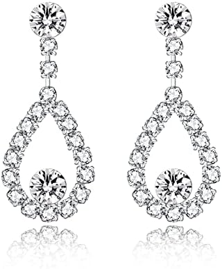 Uloveido Alaşım Kristal Düğün Takı Setleri Gelinler için Yapay Elmas Kolye ve Damla Küpeler Platin Kaplama Y644, kristal, Kübik Zirkon, - Görsel 4