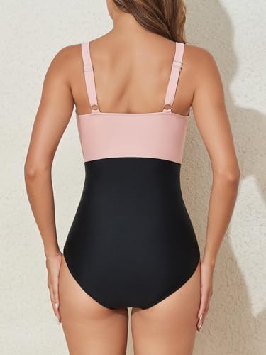 Image of Smismivo Tummy Control Swimsuits for Women Slimming One Piece Bathing Suit Retro Ruched Push Up Vintage Padded Swimwear
