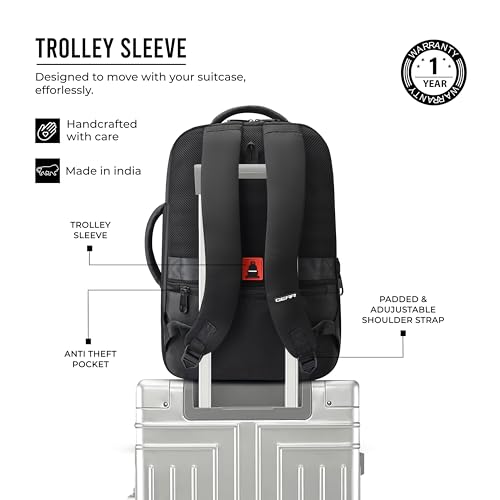 Image of Gear Turbo 4 19 inch /40L Large Water Resistant Anti Theft Faux Leather Laptop Backpack with Raincover | Casual Backpack | Daypack | Travel Backpack | College Bag For Men /Women(Black - Black)