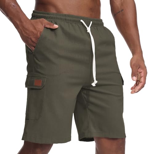 Zetieny Pantalones Cortos Hombre de Lino Informales Shorts de Verano Pantalon Corto de Playa Bermudas con Múltiples Bolsillos