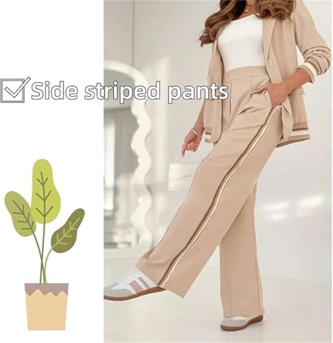 2025 Temperament Solid Color Ribbed Suit Set,Blazer and High Rise Straight Leg Pants Sets,Women's 2 Piece Set Lapel Blazer3