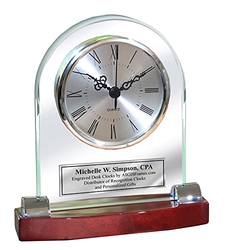 Personalized Desk Clock Beveled Glass Arch Clock With Silver Chrome Accents Shiny Cherry Base Engrave Employee Recognition Retirement Service Award Wedding Anniversary Mantle #TOP20