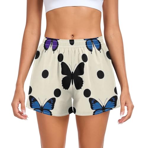 EtherSpher Polka Dot Animal Blue Butterfly Women Athletic Shorts with Pockets Teens Yoga Shorts for Indoor Lounge Hiking Yoga ropa cómoda para Mujer L