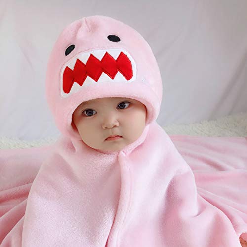 Image of TONWHAR 0-4 Years Toddlers' And Kids' Boys Girls Animal Face Hooded Blanket Baby's Bathrobe,Plush After Bath Blanket(Pink Shark)