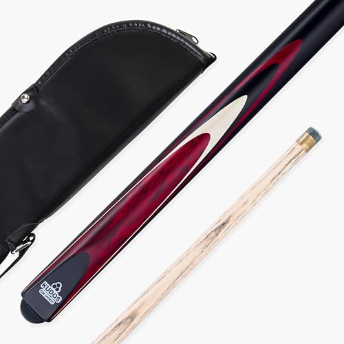 KUDOS Bullet 57 Inch 2 Piece Centre Joint Ash Snooker Pool Cue with 9.5mm Tip (Red Cue with Soft Case)