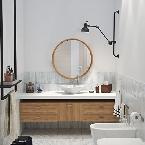 Bamboo Wall Mirror 18 Inch Round Mirror Bathroom Mirror Circle Mirror With Natural Bamboo Frame Make Up Mirror Vanity Mirror Entryway Living Room Bedroom #TOP4