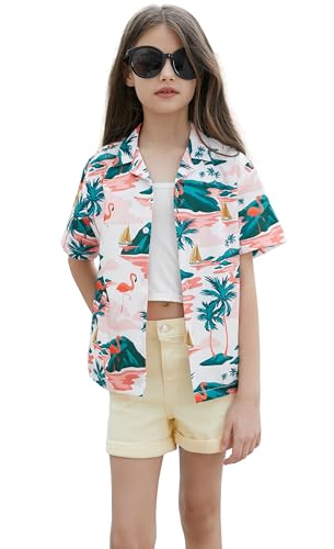 Image of Betusline Girls' and Womens' Hawaiian Shirt Blouse Button Down Beach Shirts