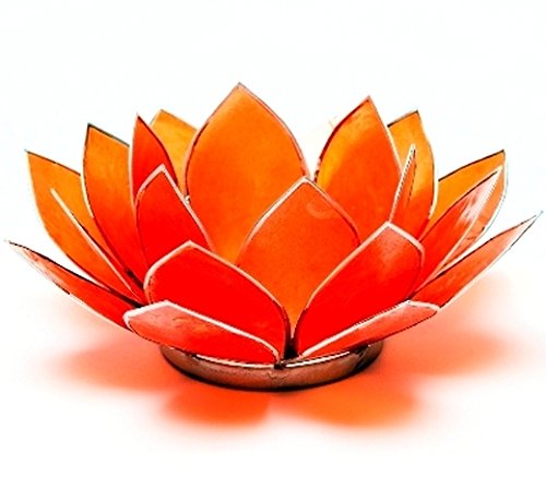 Find Something Different Portavelas de té de Chakra de Loto Anaranjada con Borde de Plata Concha de capiz, bambú, Multicolor
