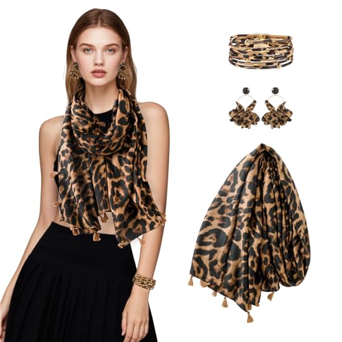 zhxinashu Boho Scarf for Women Soft Elegant Shawl Wraps Scarves with Bracelet Earrings