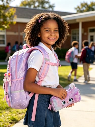 Image of Kids Backpack for Girls.Girls Backpack,School Bag for Kids.GirlsTeens Middle Student,Kawaii Children's Book Bag Purple