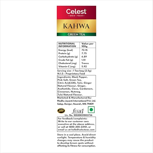 Image of Celest Green Tea Kahwa - 36 Tea Bags | Kahwa Green Tea | Helps in Detox | Contains Desi Herbs & Spices