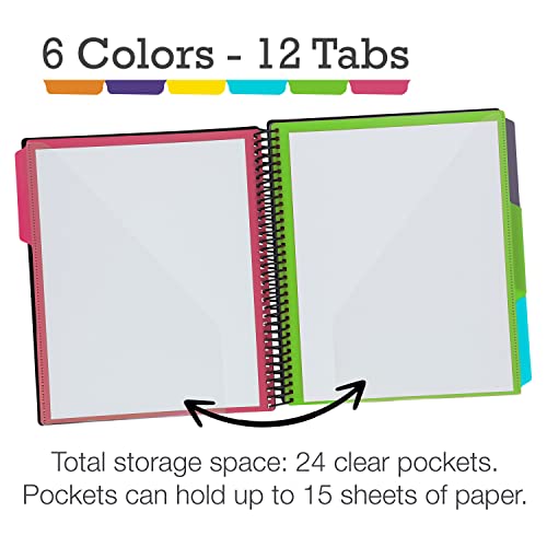 Image of Samsill 2 Pack Deluxe 24 Pocket Spiral Project Organizer with Refillable Notepad, Customizable Front Cover, 12 Dividers with Erasable Write-On Tabs in Fashion Colors, Plastic Folders with Pockets