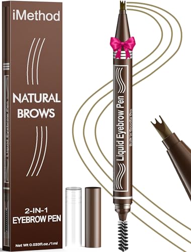 iMethod Microblading Augenbrauenstift – Eyebrow Pencil 2-in-1 mit zwei Enden für Frauen 3 Spitze und Spoolie-Bürste Natürliche Haarähnliche Augenbrauen, ganzen Tag halten, Light Brown