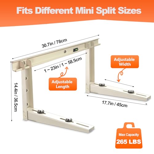 Image of Outdoor Wall Mounting Bracket,Support up to 265Lbs,9000-18000 Btu Condenser, for Hanging Ductless Mini Split Air Conditioner Heat Pump Systems,Split HVAC Installation Kit