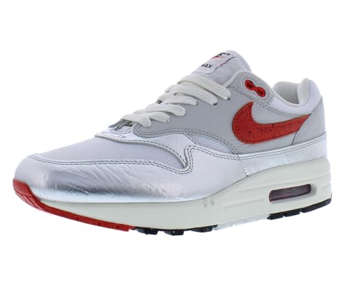 Nike Air Max 1 Prm Homme, Blanc/argent métallique/gris neutre/rouge chili, 44 EU