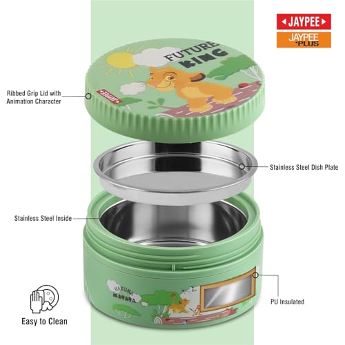 Image of JAYPEE First Step Inner Stainless Steel Insulated Lunch Box Meal and Sip Combo for School Kids Water Bottle Sipper & Disney Princess School Kids Tiffin Box 375 & 270 ml Water Bottle, Green