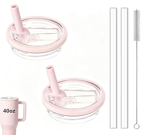 2 Pack 40 oz Tumbler Flip Straw Lid Replacement fit for HydroJug Spill Proof Splash Resistant Tumbler Lids Reusable Leak Proof Tumbler Cover for Cup Accessories (Pink)