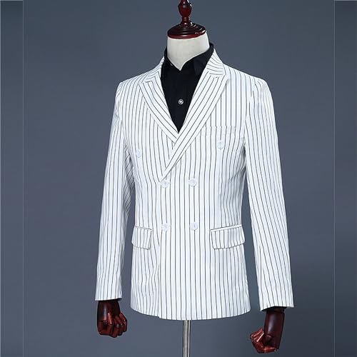 Ensemble de costume hommes blanc rayé coupe cintrée double boutonnage chic