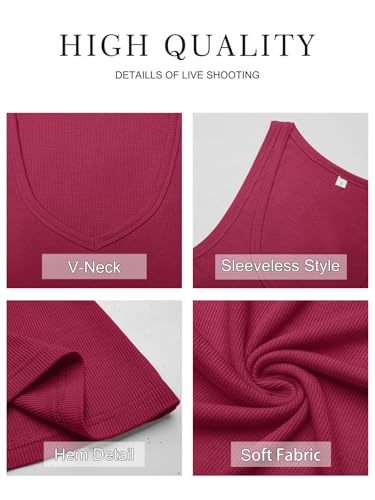 GKBK Womens Sleeveless Tank Top Form Fitting Spaghetti Strap V Neck Ribbed Knit Workout Lounge Basic Slim Fitted Crop Summer 2025 Cami Layering Casual Shirts Burgundy XL — view 6
