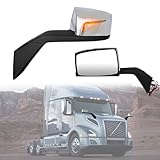 CPOWACE Chrome Hood Mirror Assembly with LED Light Replacement for Volvo VNL 2004-2016,Semi Trucks Volvo VNL Accessories,Driver and Passenger Side