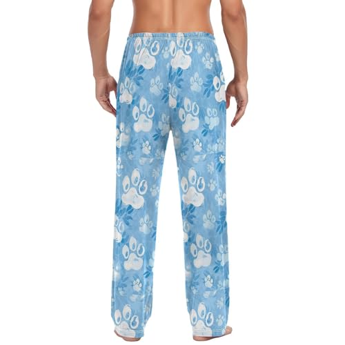 Men’s Dog Paw Prints Pajama Pants with Pockets, Comfortable Lounge Sleep Bottoms#6212