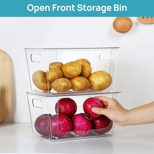 image for Vtopmart 6 Pack Clear Open Front Storage Bins with Lids, Large Stackab
