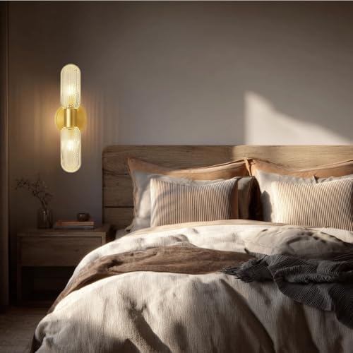 Aplique de pared de cristal y base metálica dorada de 30cm para interiores sofisticados 4
