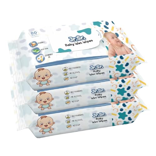 Image of Jr. Sr. Baby Wipes | 80 Wipes x Pack of 21-240 Wipes | Safe & Moist Wet Wipes for Babies | Prevents Rashes & Redness with Goodness of Aloe Vera, Vitamin E & Chamomile Oil | No Paraben & No Alcohol