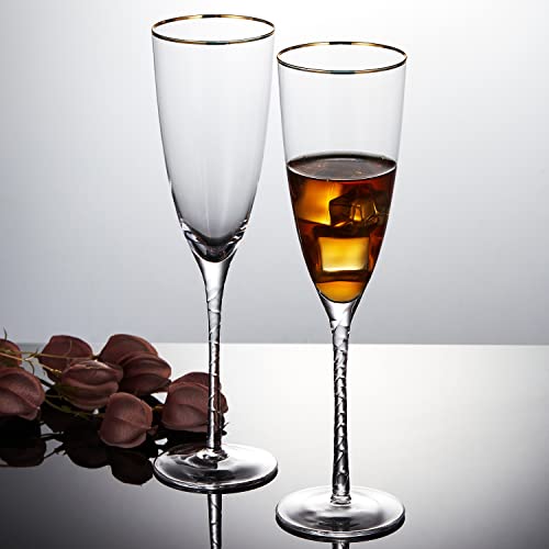 Berkware Set Of 2 Champagne Glasses- Luxurious Crystal Champagne Flutes With Twisted Stem And Gold Rim - Champagne Glasses For Toasting (2) #TOP5