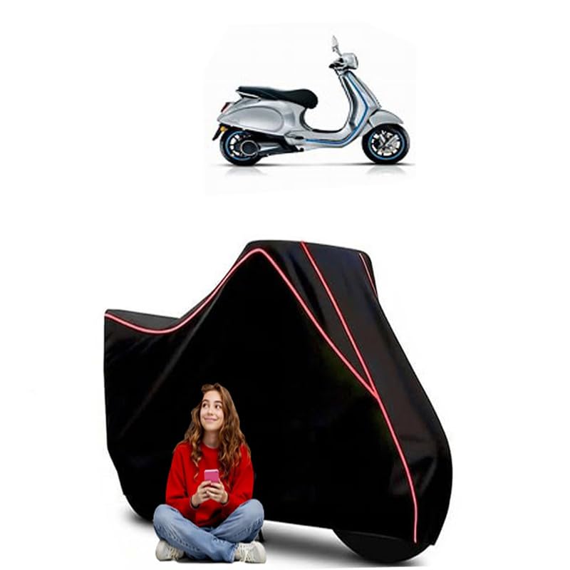Image of Piaggio Elettrica BS6 Scooty Bike Cover Water Resistant Outdoor Use Universal Fit Scooters Motorcycles Heavy Duty UV Protection Dust Rain Scratch Resistant Elastic Bottom Black Blue Piping
