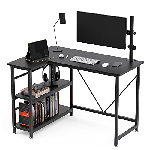 L字型 机 パソコンデスク Pcデスク 勉強机 オフィスデスク コーナーデスク 収納ラック付き 左右入れ替え対応 棚板高さ調節可能 幅110cm 奥行き80 Cm 50 Cm 黒 Dk001 Bk の価格比較 Heim ハイム