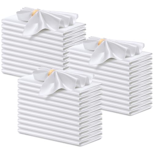 P Pothuiny 50 Pcs White Satin Napkins 17 x 17 Inch, Satin Cloth Napkins