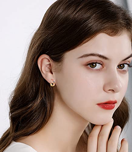 Smiley Face Hoop Earrings For Women, Y2K Earrings 14K Gold Plated Hoop Earrings Lightweight Colorful Open Earrings Small Hoop Earrings Enamel Earrings #TOP2