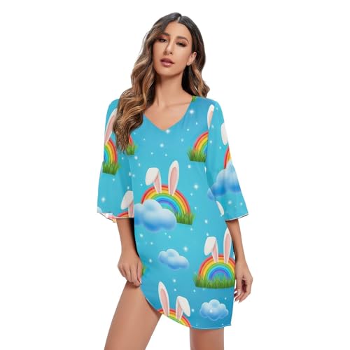 Robe imprimée lapin arc-en-ciel bleu western colorez votre quotidien