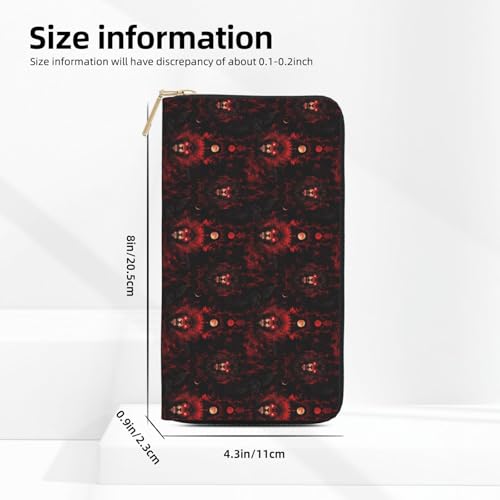Leather Thin Slim Wallets for Women & Men - Dark Red Lion A Print Card Wallet Holder with Zipper2