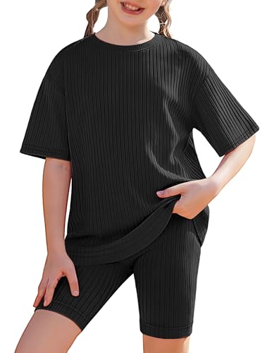 Arshiner Mädchen Tshirt mit Shorts Set Sommer Kinder Bekleidungssets Freizeit Mode Tank Top Zweiteiliges Kleidung Sets für Mädchen 9-10 Jahren