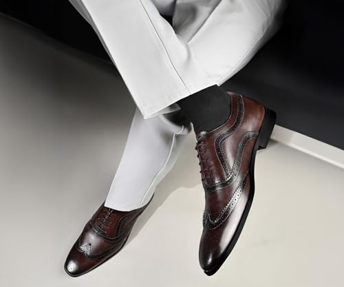 Image of LOUIS STITCH Men's Italian Crust Leather Brogue Shoes| Formal Lace-Up Shoes for Men | Perfect for Business, Formal & Parties | LSVX-EUBG