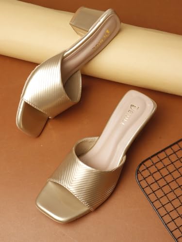 Image of Denill Women's Slip-On Heeled Sandals Square Toe, Textured Upper & Non-Slip Sole