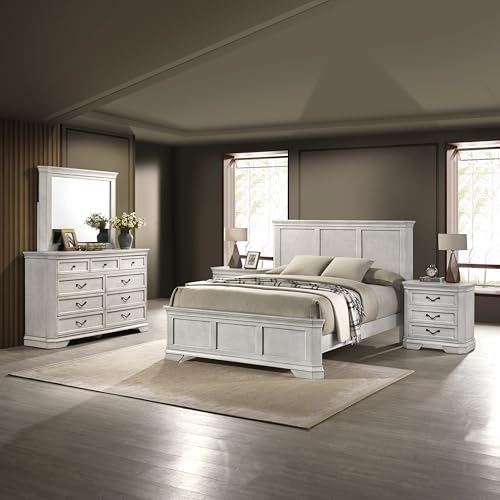 Roundhill Furniture Maderne Wood Panel Bed with Dresser, Mirror, Two Nightstands, Queen,...