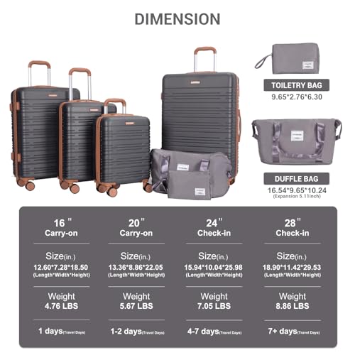 Image of 4-Piece Luggage Sets 16 inch20 inch24 inch28 inch,Suitcases with Double Spinner Wheels and TSA Lock,Hardcase 6 set Luggage with Underseat Duffel Bag